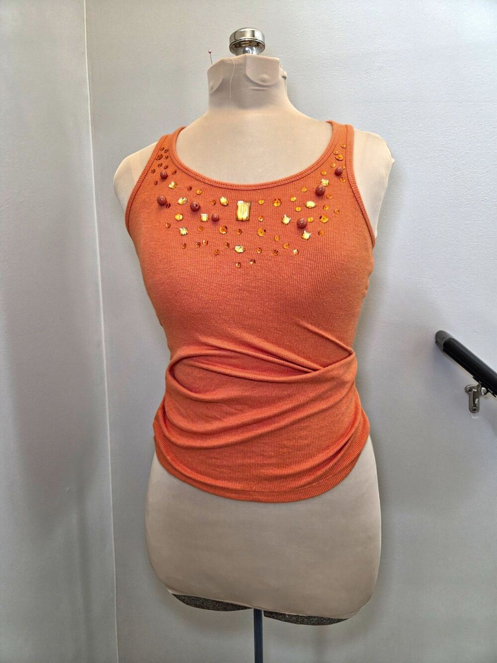 Vtg y2k/2000s Candie's Orange Jeweled Sequin Layering Tank Top Sz L Boho Fairy